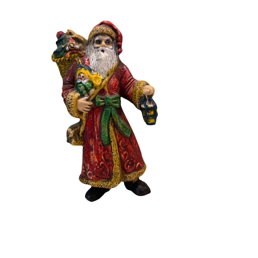 Old World Santa Hard Plastic Lg Blow Mold Hanging 7" Christmas Ornament